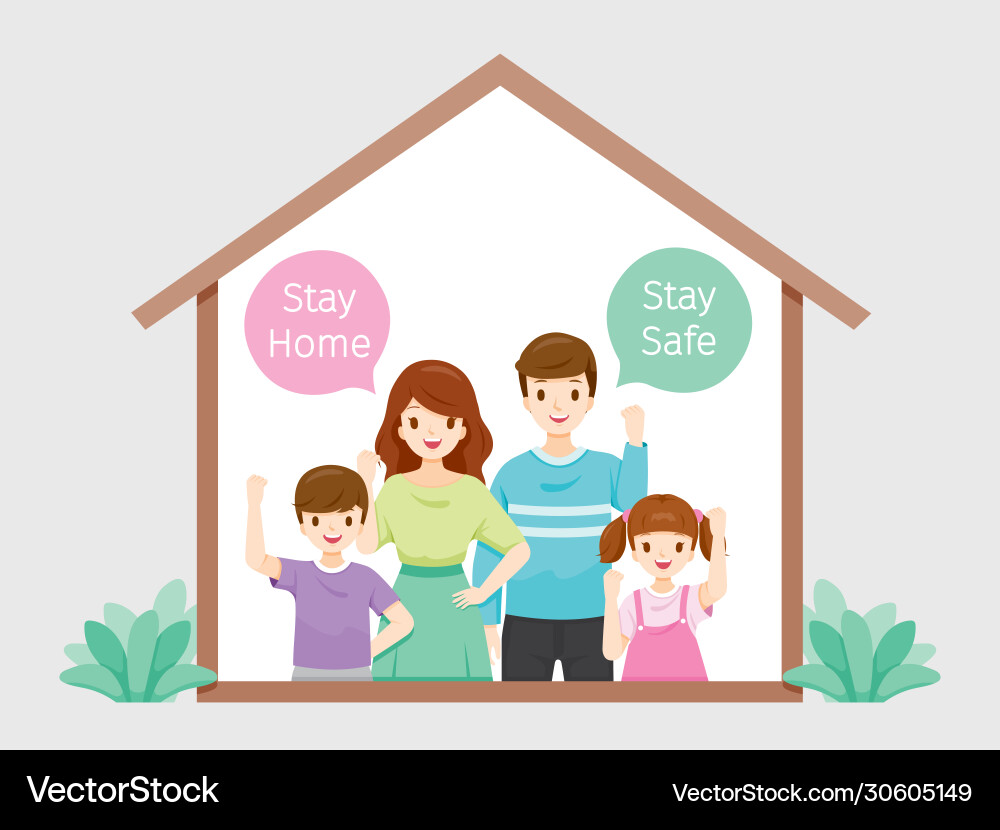 Family stays home stay safe fighting against vector image