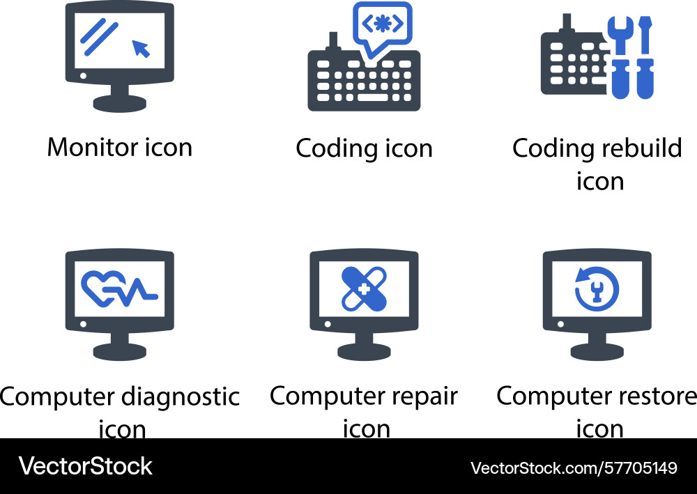 Monitor coding rebuild computer diagnostic vector image