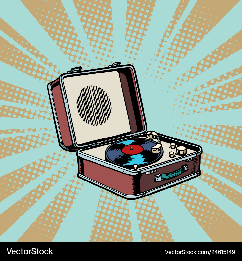 Retro vinyl record player pop art background vector image