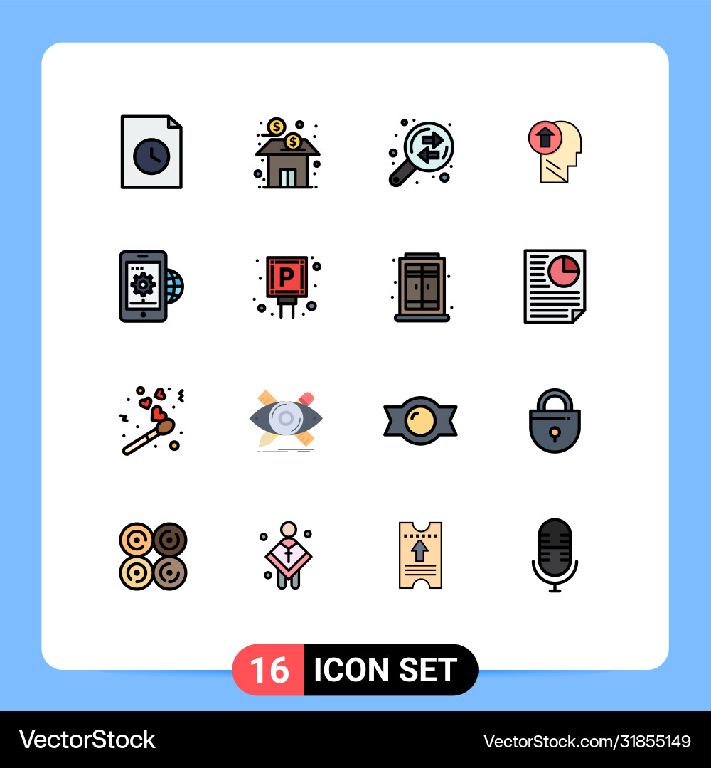 Set 16 flat color filled lines on grid for up Vector Image