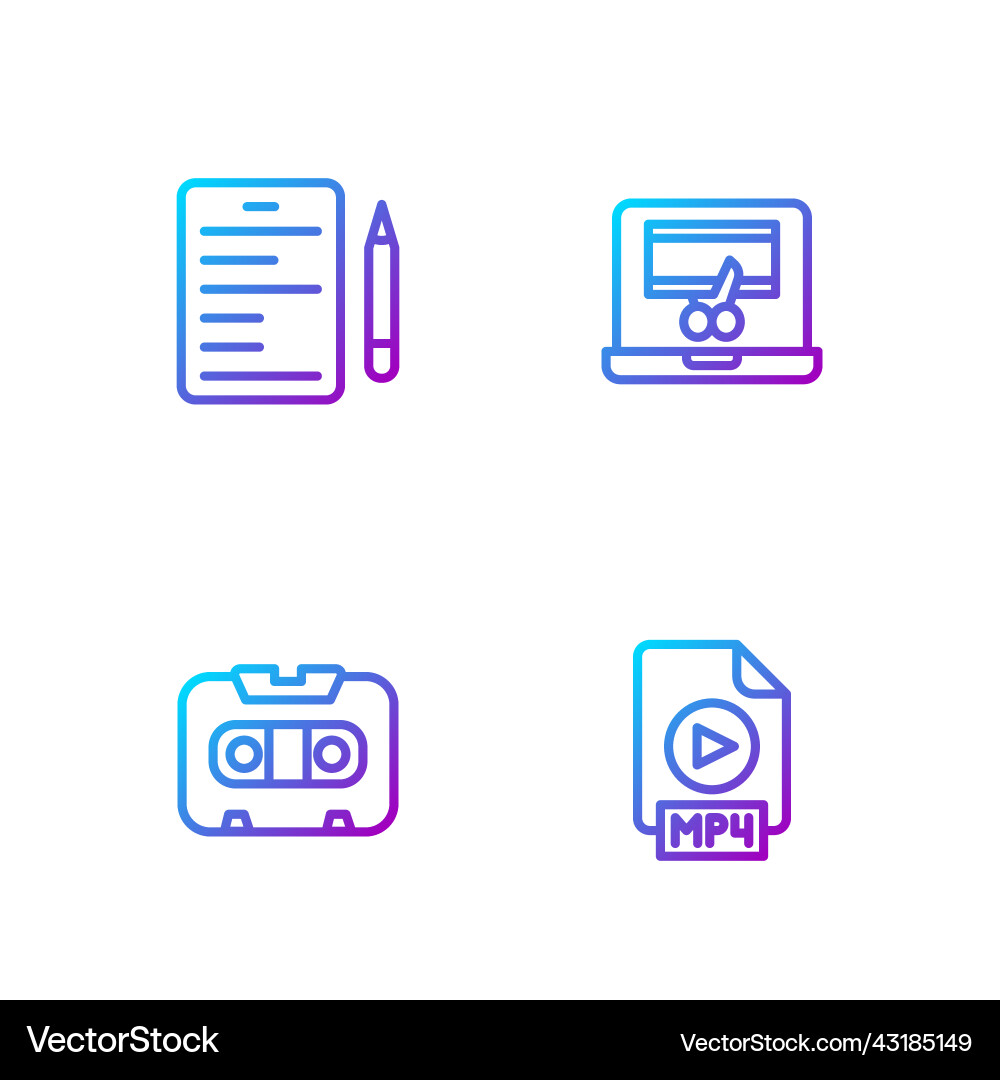 Set line mp4 file document retro audio cassette vector image