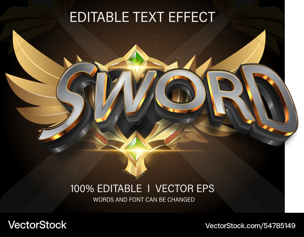 Sword text effect with modern style design vector image