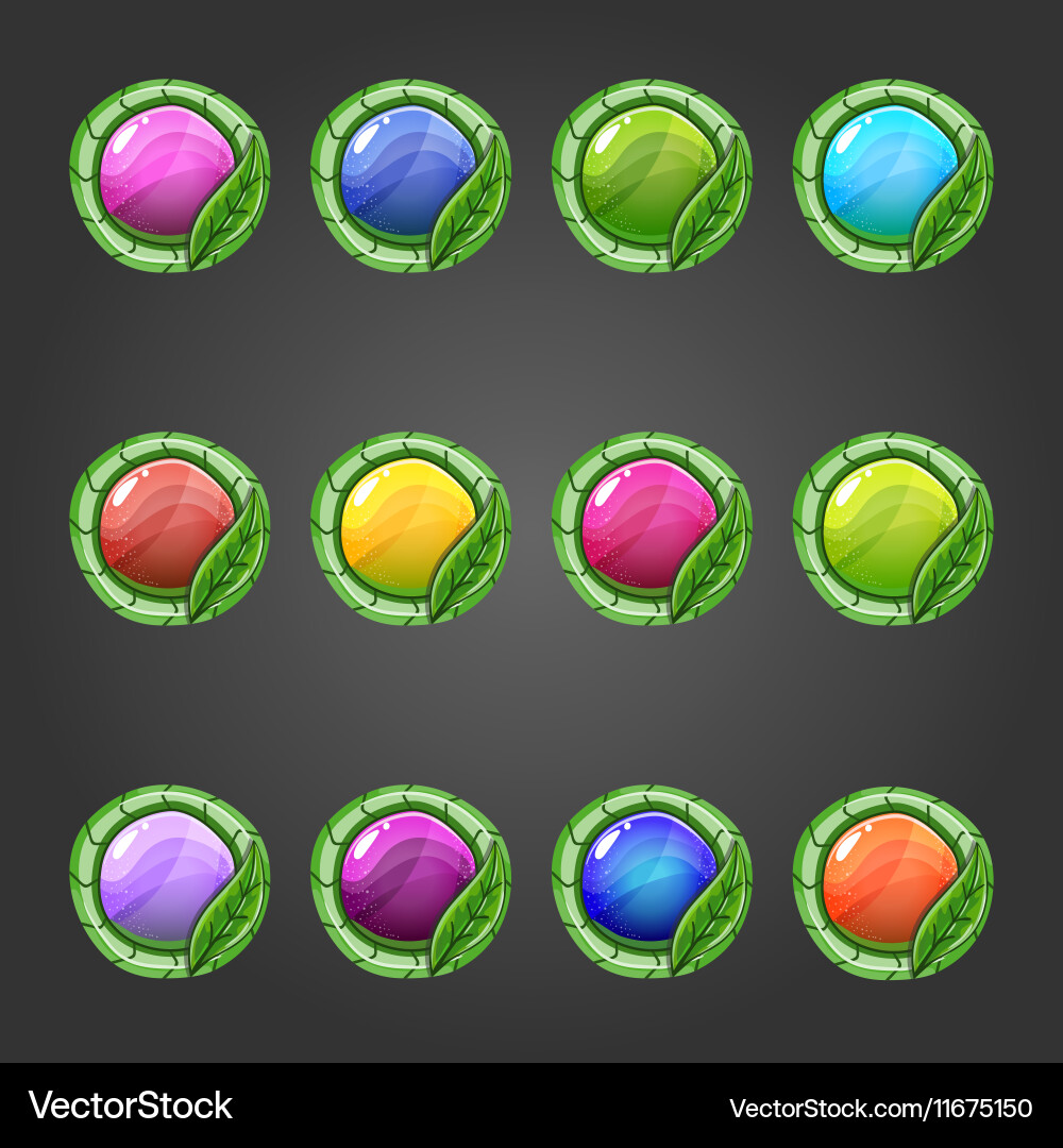 Big set of cicle button with leaves vector image