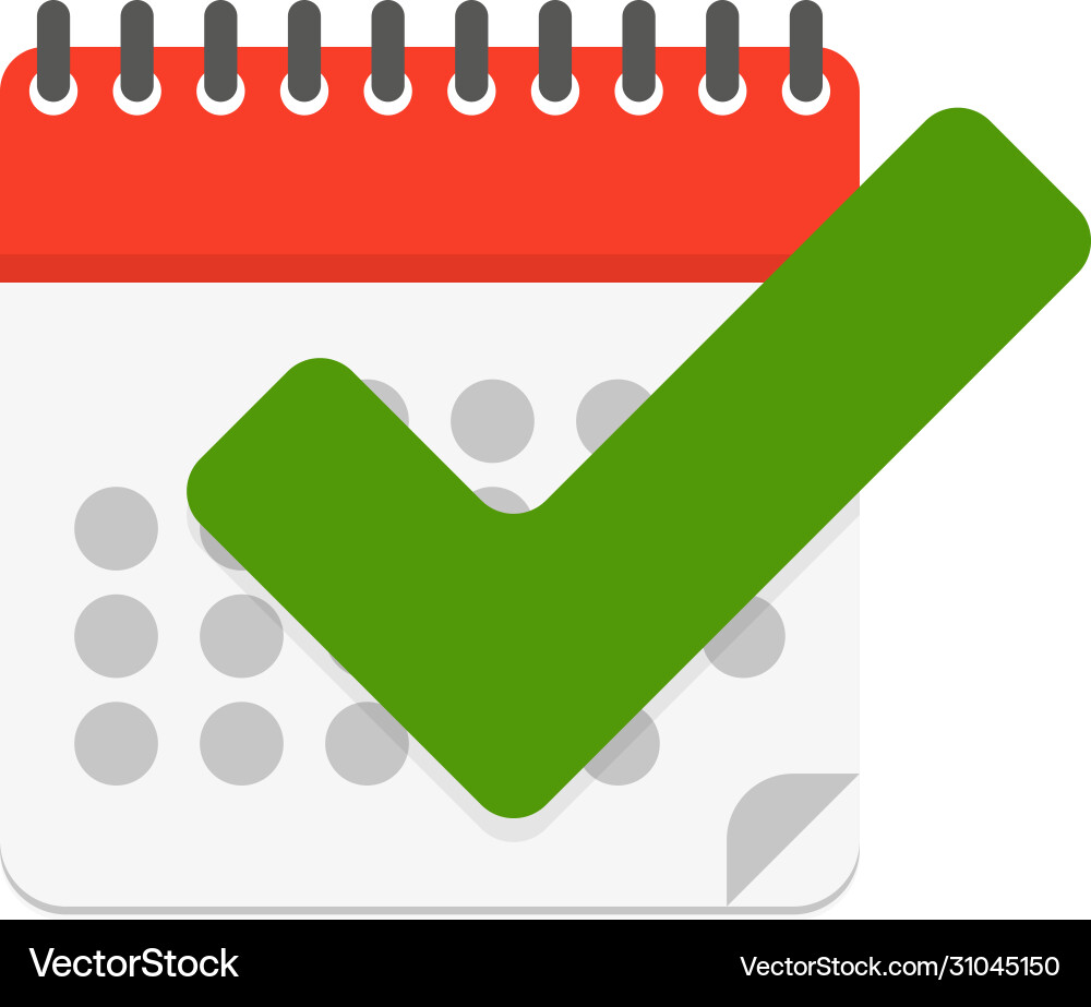 Calendar with checkmark in flat style Calendar with checkmark in flat style Vector Image