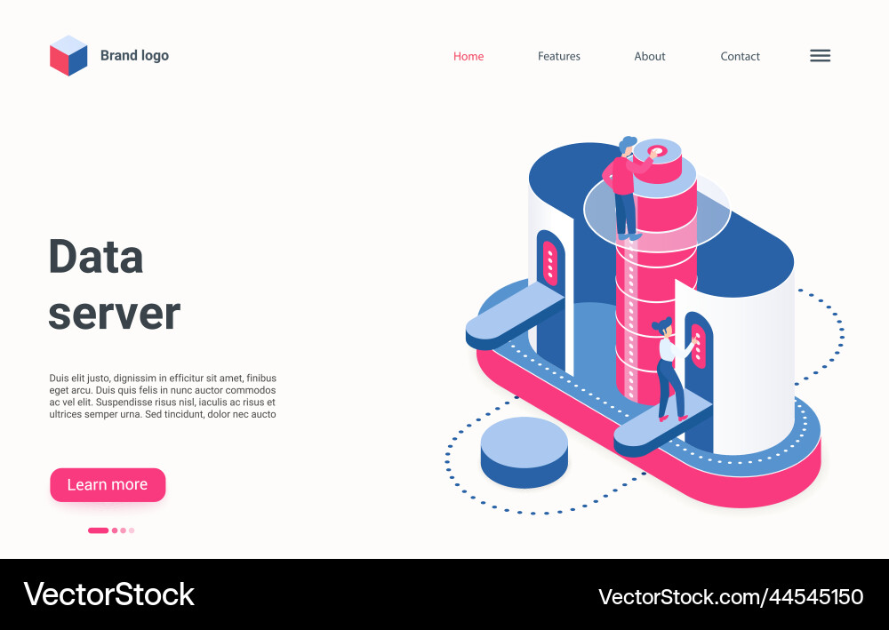 Data server service isometric landing page Data server service isometric landing page vector image