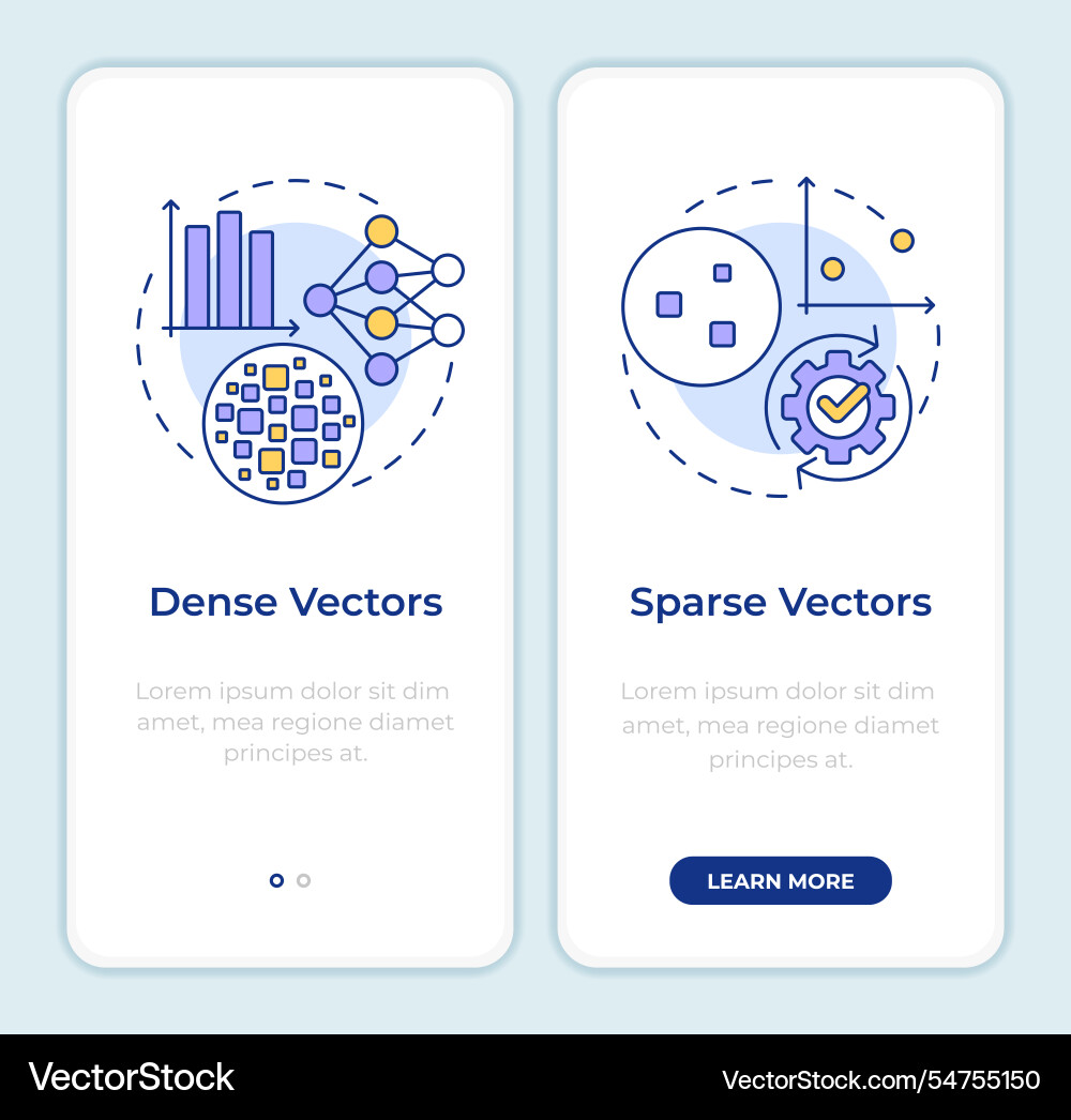 Dense vs sparse onboarding mobile app screen Dense vs sparse onboarding mobile app screen vector image