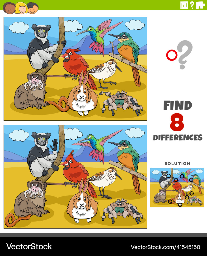 Differences educational task with funny cartoon Differences educational task with funny cartoon vector image