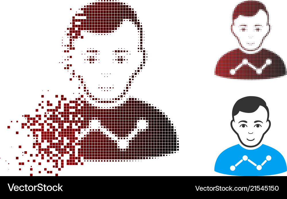 Disappearing pixel halftone user stats icon Disappearing pixel halftone user stats icon vector image