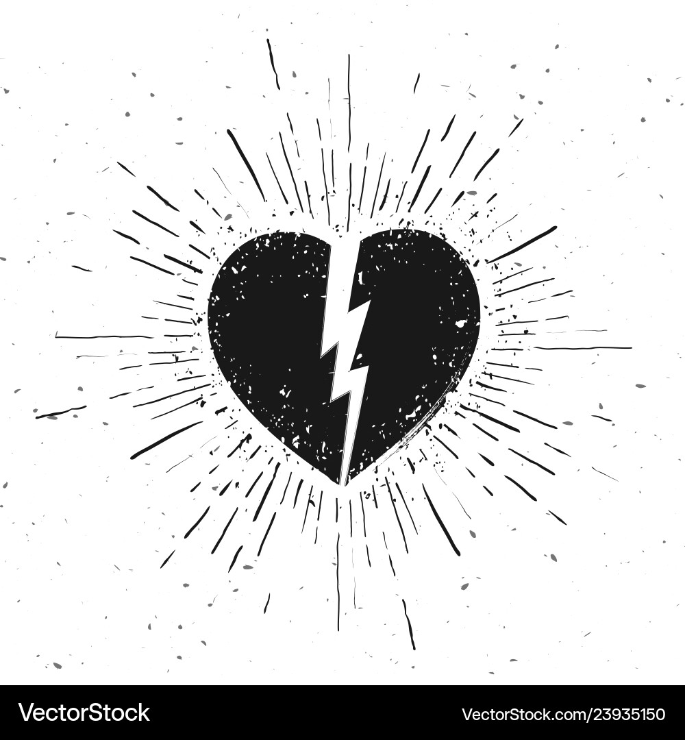 Handdrawn broken heart icon on grunge background vector image