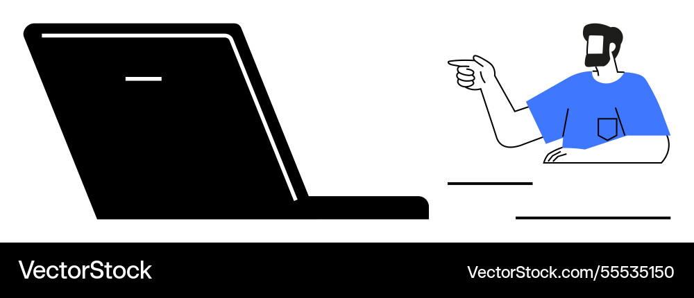 Remote work interaction concept with man pointing Vector Image