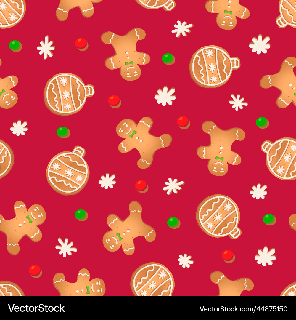 Seamless pattern with ginger cookies on a red Seamless pattern with ginger cookies on a red Vector Image