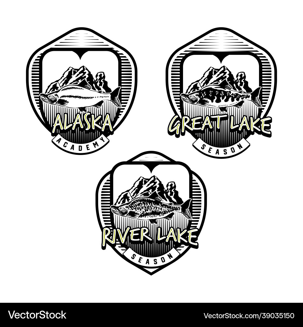 Set vintage fishing club badge emblem Set vintage fishing club badge emblem Vector Image