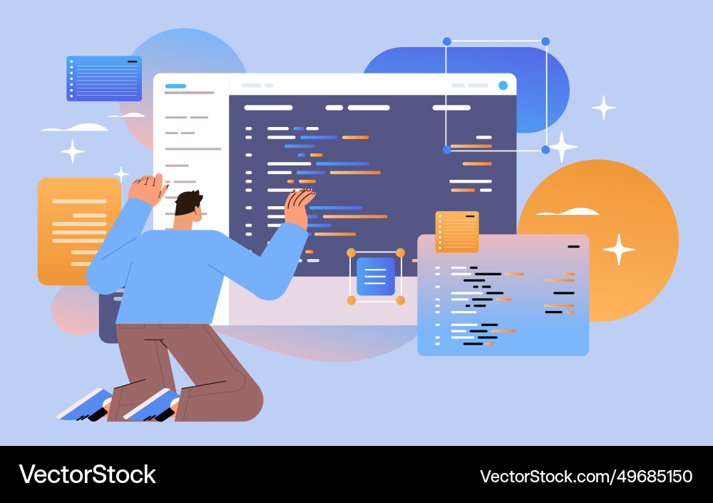 Web developer creating program code development vector image