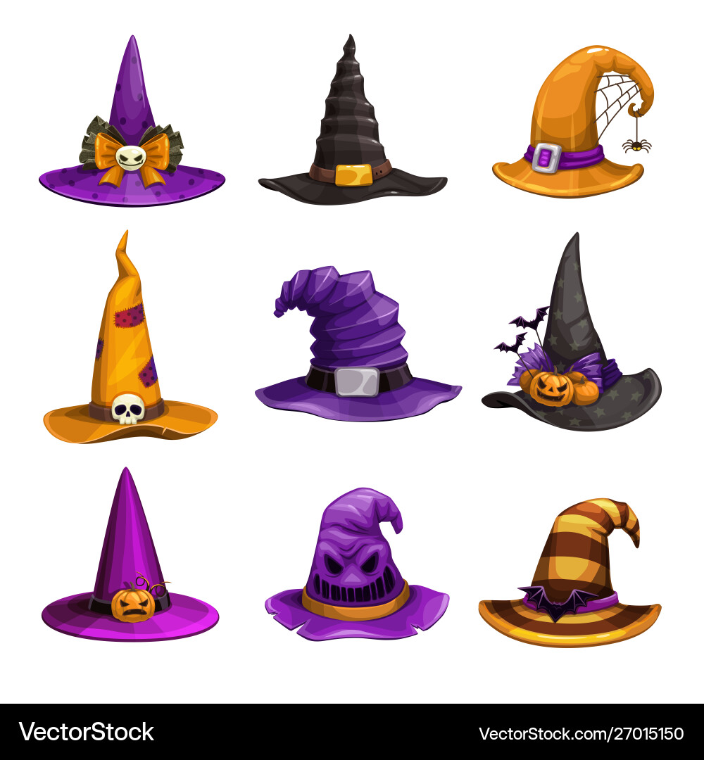 Witch Hats & Halloween Icons vector image