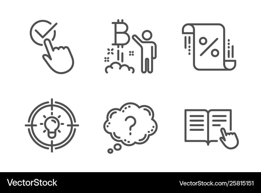 Bitcoin project question mark and checkbox icons Bitcoin project question mark and checkbox icons Vector Image