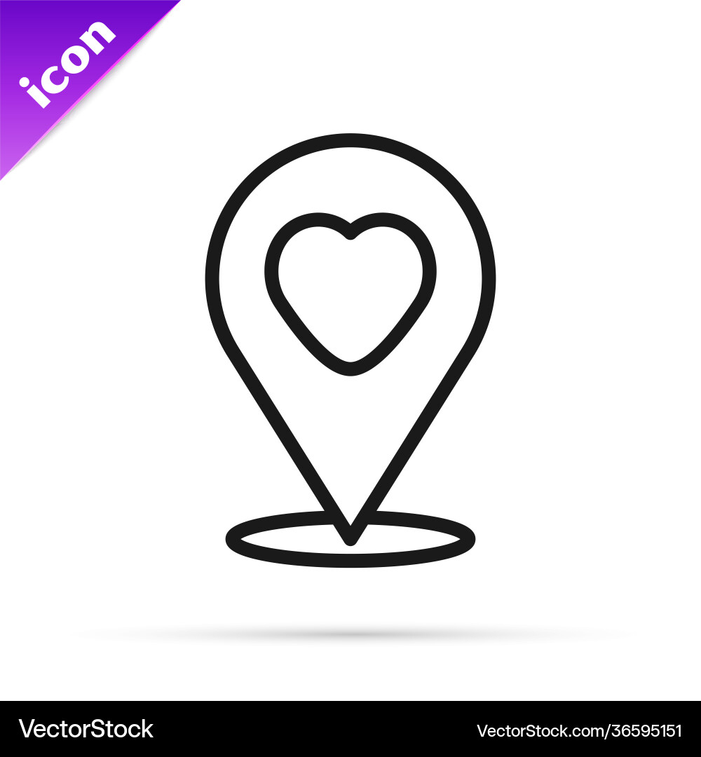 Black line map pointer with heart icon isolated Black line map pointer with heart icon isolated vector image