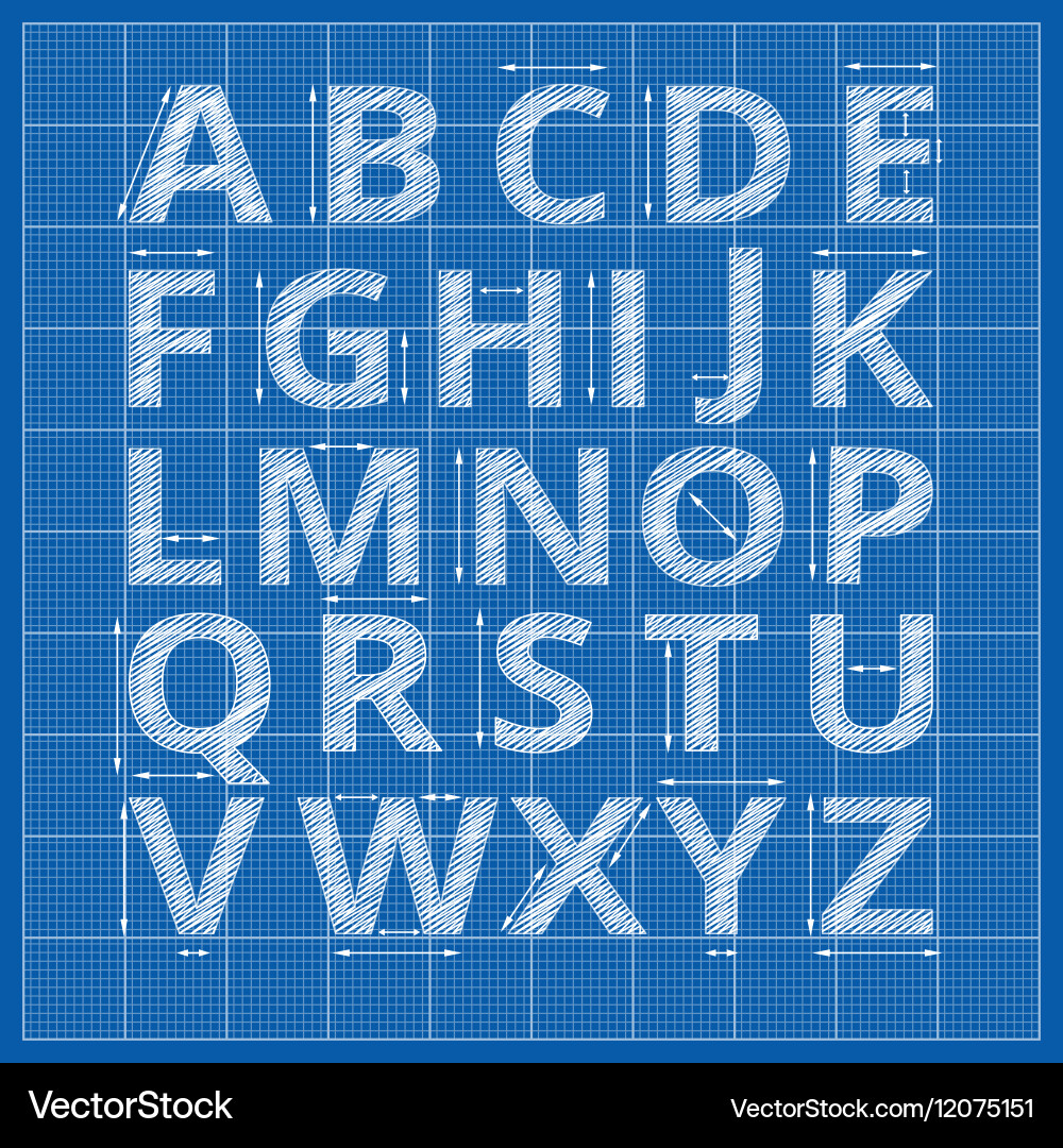 Blueprint Alphabet Drafting Paper Vector Image