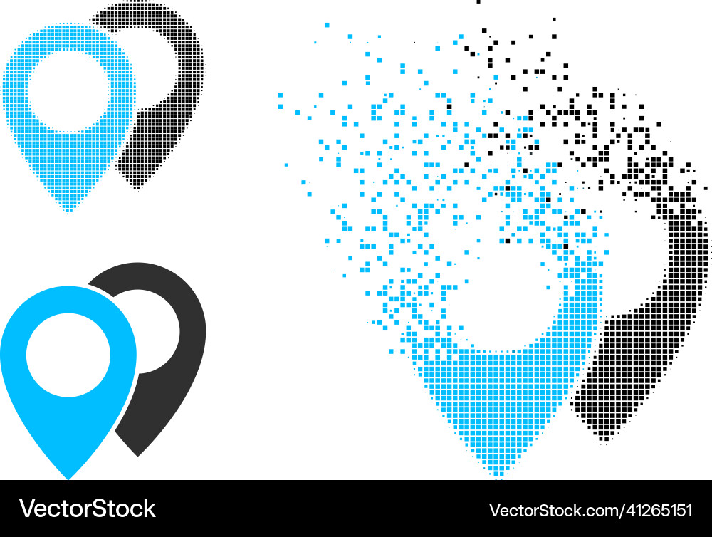 Broken pixelated and original map markers icon Vector Image