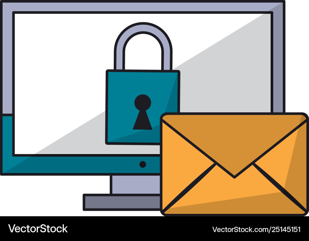 Computer with padlock and envelope vector image