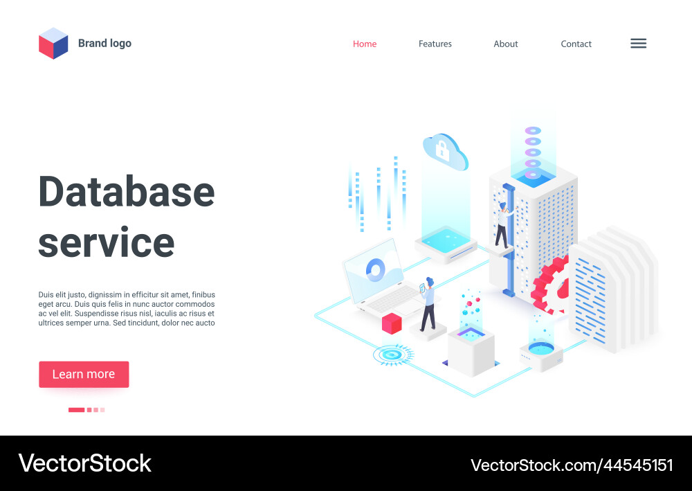 Database management service isometric landing Database management service isometric landing vector image