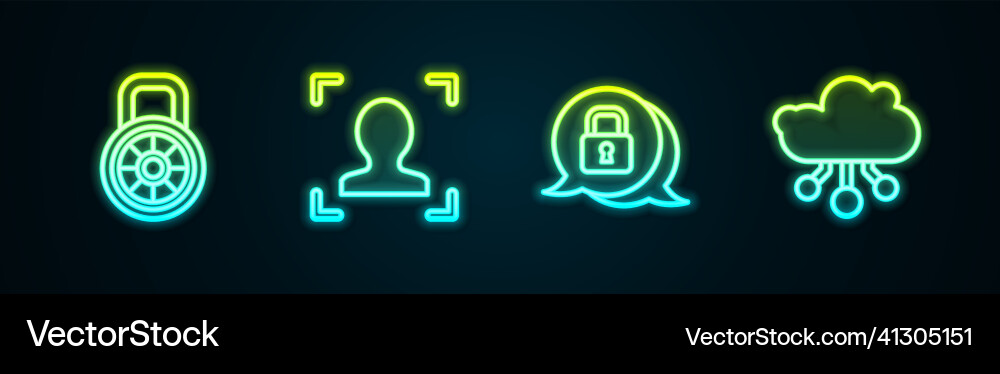 Set line safe combination lock face recognition Vector Image