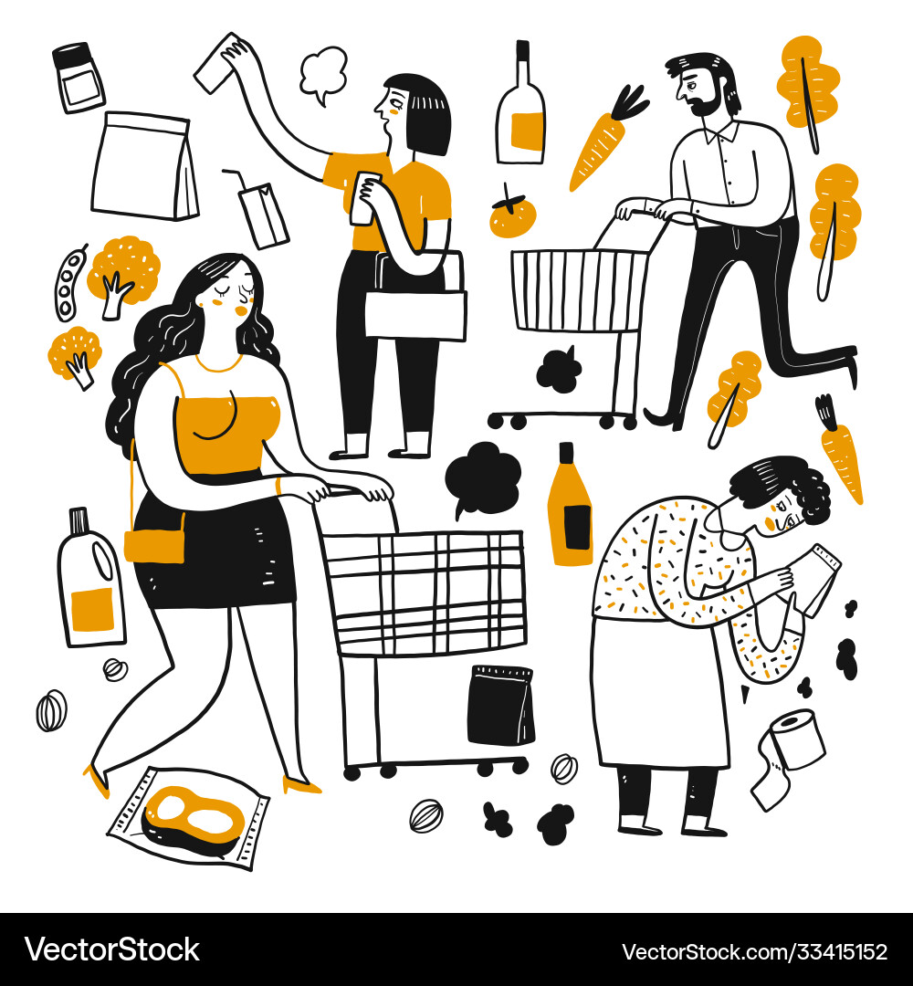 Drawing character people in supermarket vector image