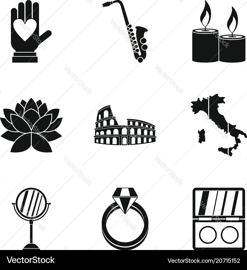 Getting married icons set simple style Getting married icons set simple style Vector Image