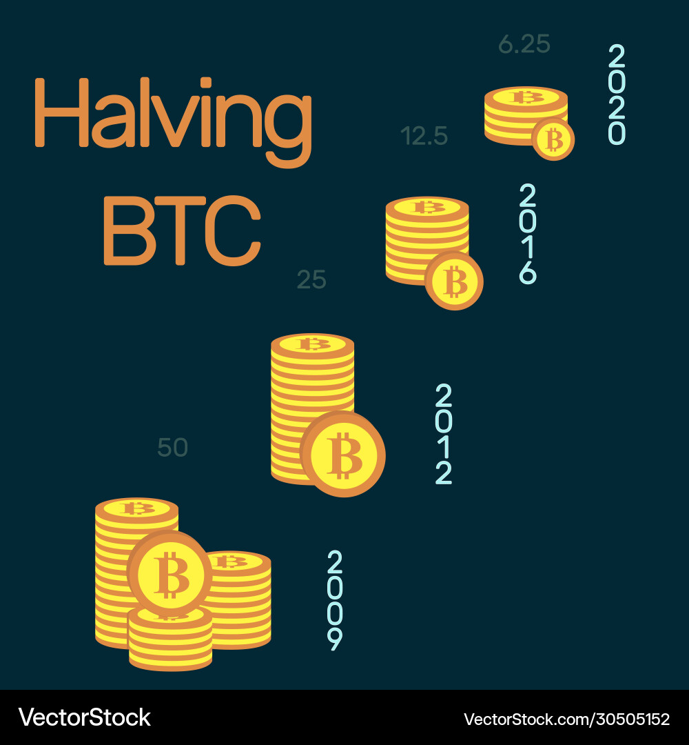 Halving bitcoin a visual representation how – Royalty-Free Vector |  VectorStock