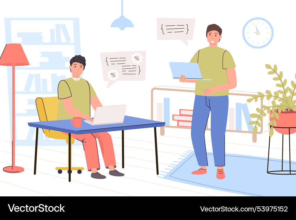 Programmers working at office concept developers Programmers working at office concept developers vector image