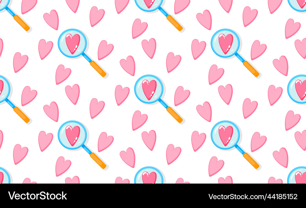 Seamless pattern set with hearts and magnifying Seamless pattern set with hearts and magnifying vector image