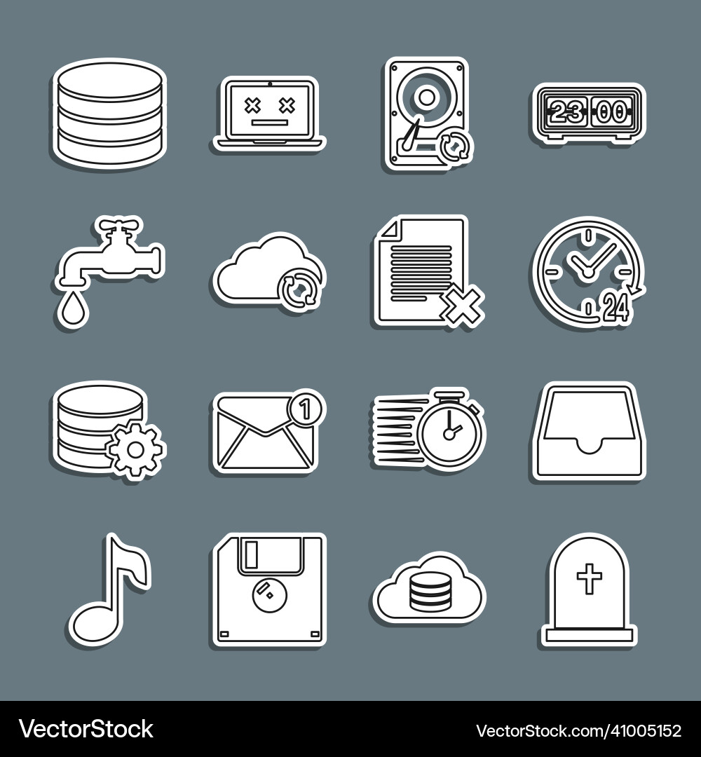Set line tombstone with cross social media inbox Vector Image