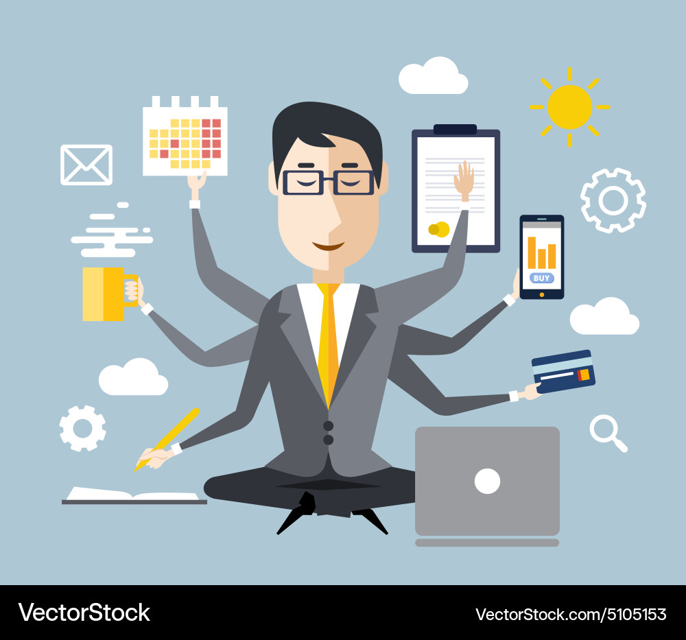 Businessman with multitasking Vector Image