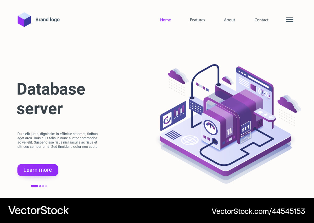 Database server technology isometric landing page Database server technology isometric landing page vector image