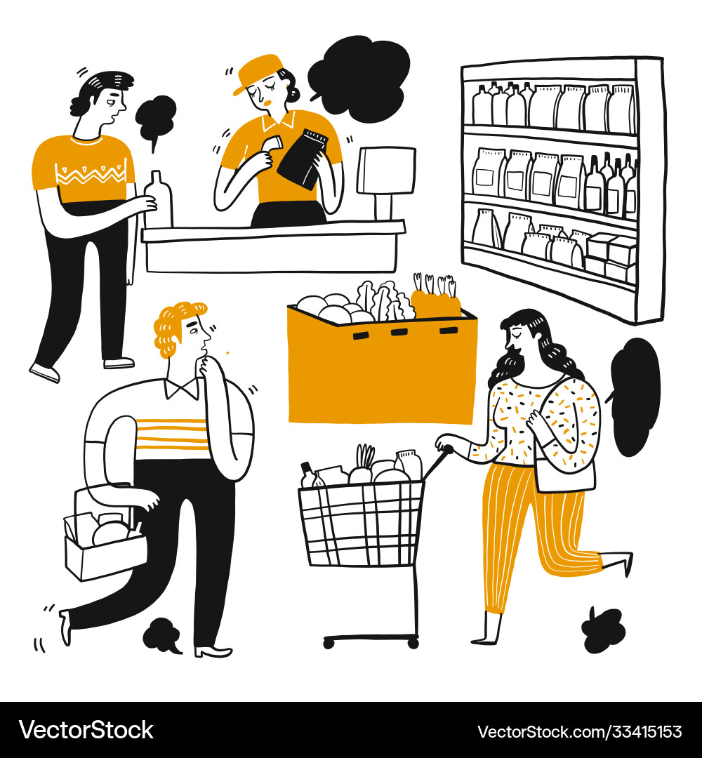 Drawing character people in supermarket vector image