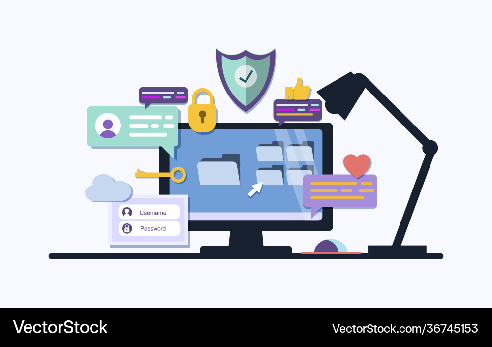 Office desk or table with computer user interface Office desk or table with computer user interface vector image