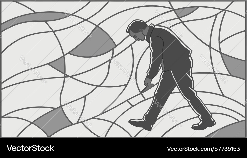 Silhouette of a man walking on abstract pattern Vector Image