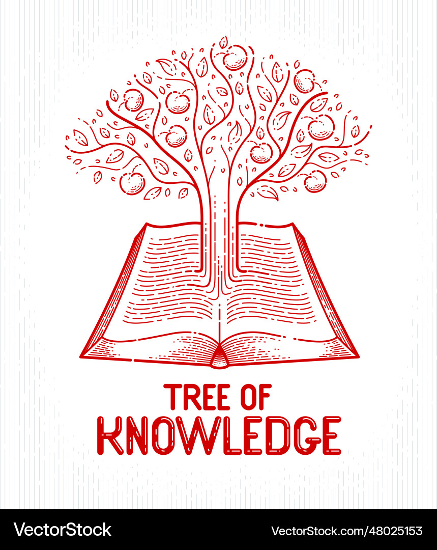 Tree growing from text lines of an open vintage Tree growing from text lines of an open vintage Vector Image