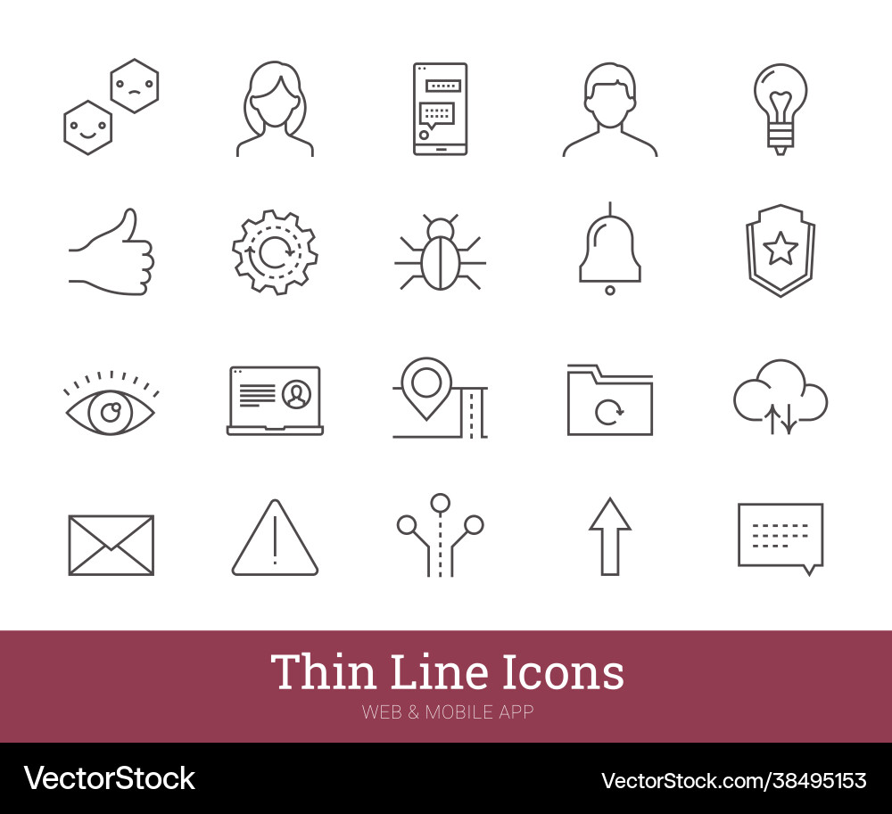 Web interface design elements thin line icons set Web interface design elements thin line icons set Vector Image