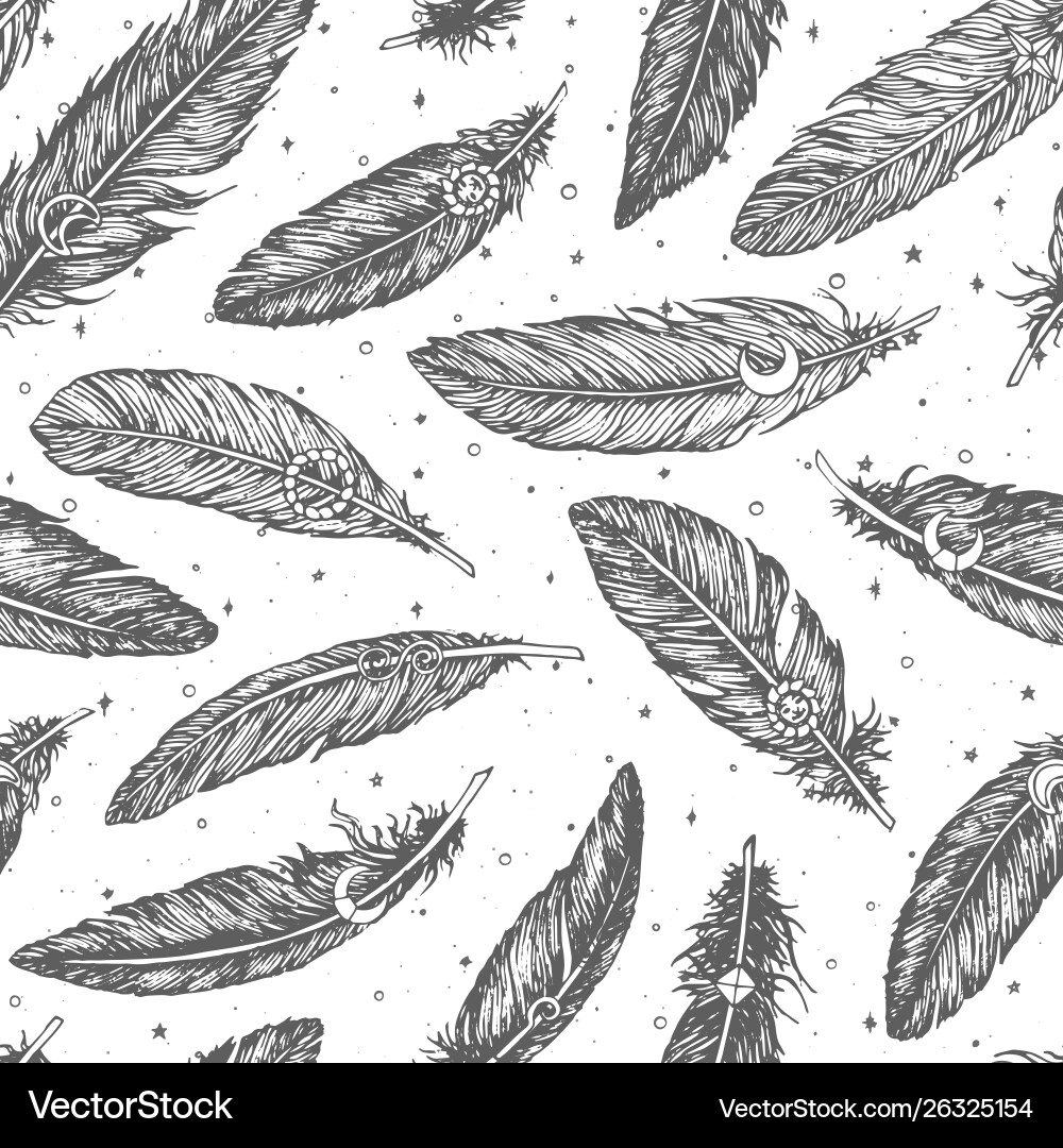 Boho Feather Pattern - Celestial Vector Image