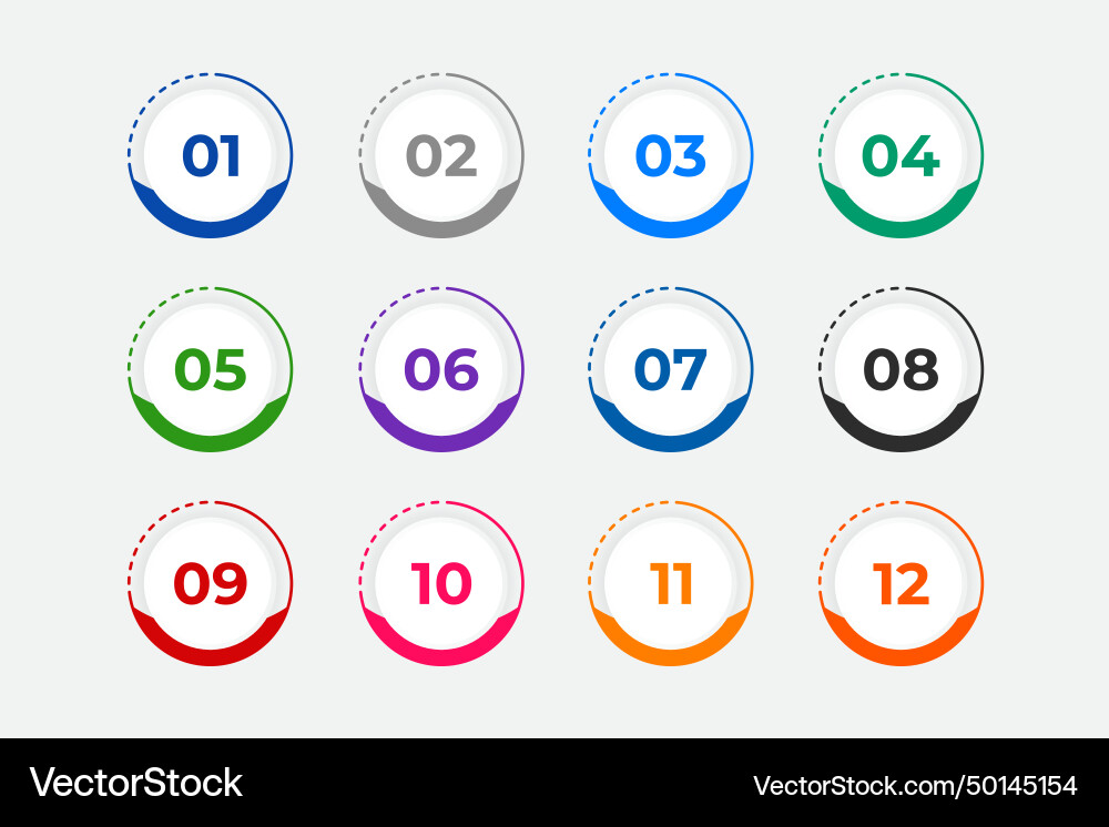 Bullet points numbers from one to twelve Vector Image