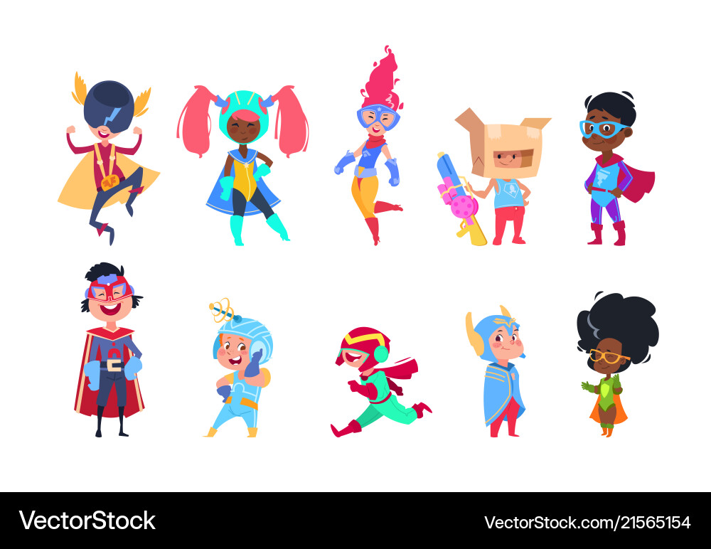 Kids Superhero Cartoon Set vector image