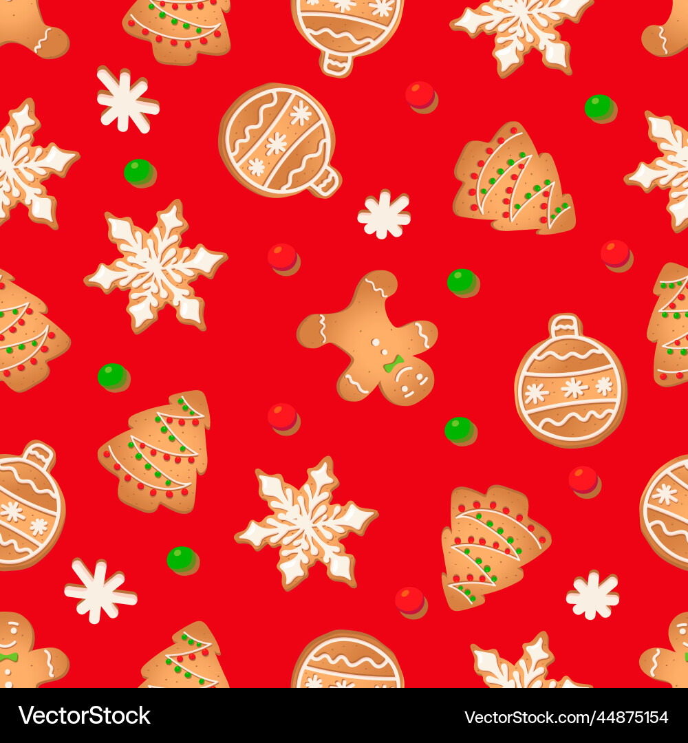 Seamless pattern with ginger cookies on a red Vector Image