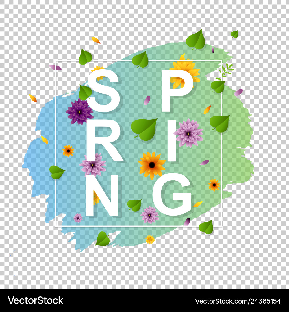 Spring text with leaf transparent background vector image