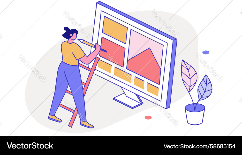 Uiux designer optimizing website layout on large Vector Image