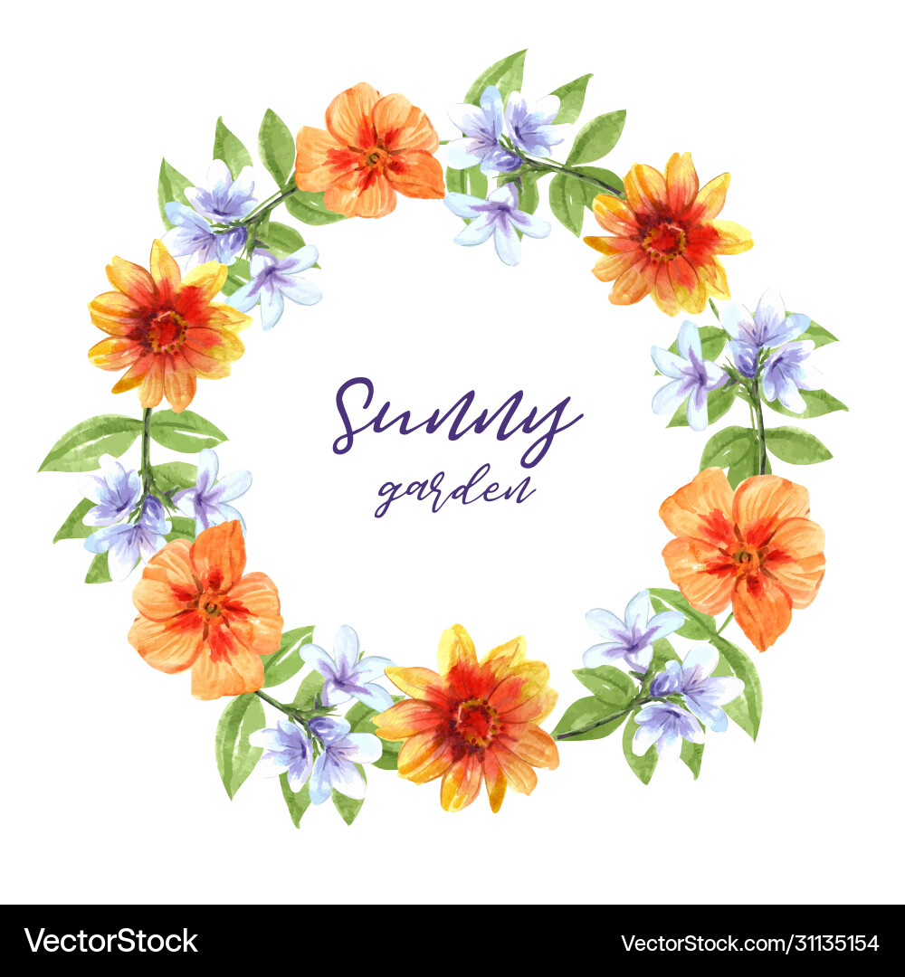 Watercolor Zinnia Wreath Vector Image