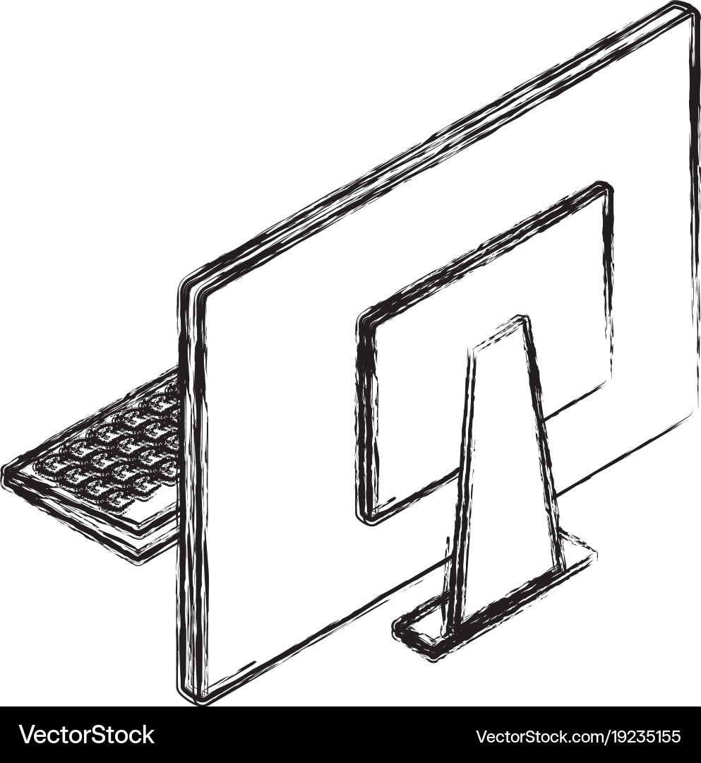 Desk computer with keyboard 3d Vector Image