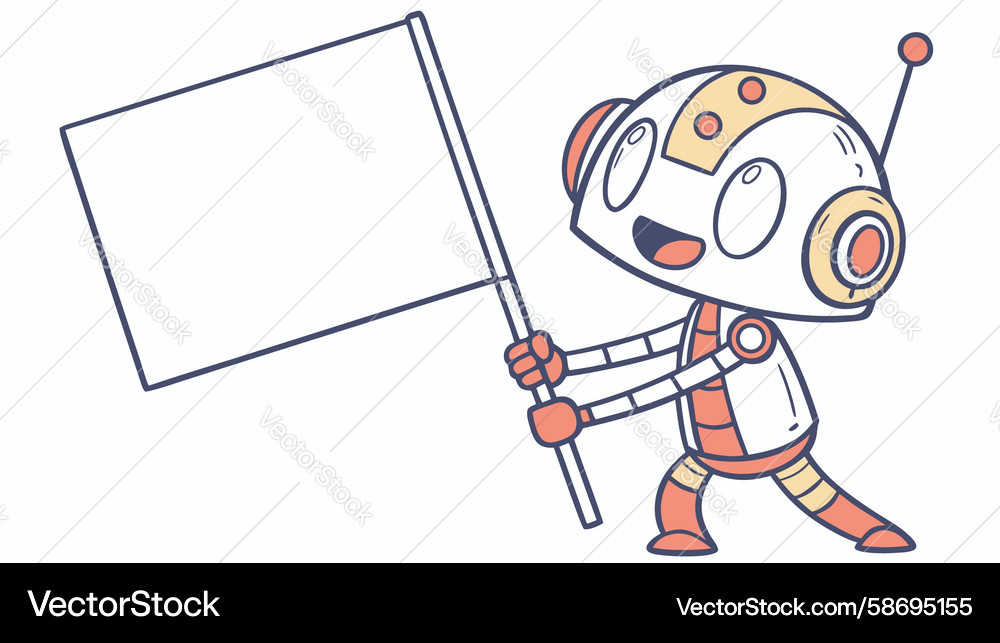 Robot Flag Waver - Tech Message Display Vector Image