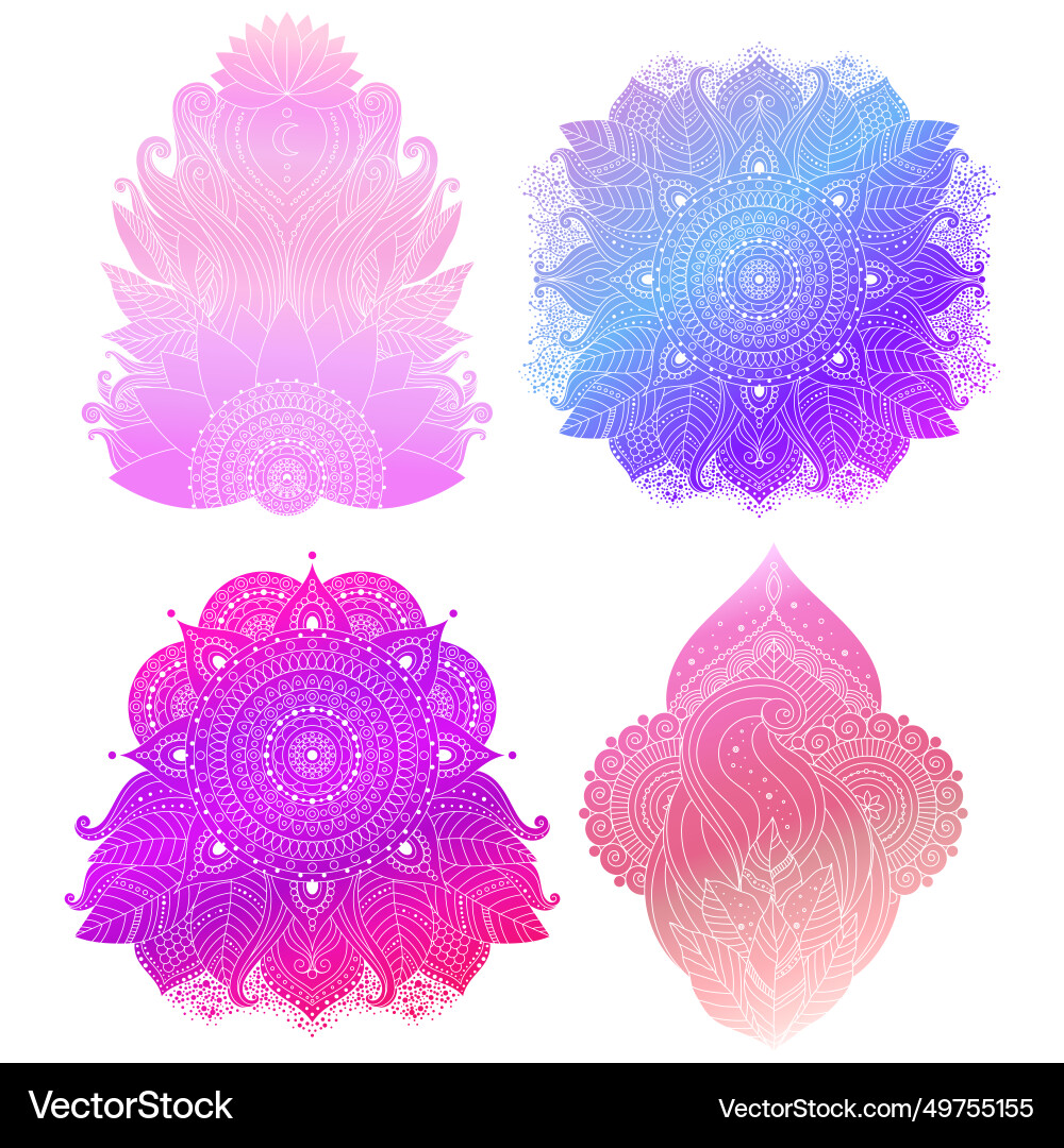 Set of boho floral design elements asian indian Set of boho floral design elements asian indian vector image