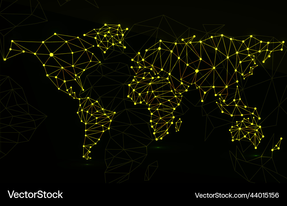 Abstract polygonal world map with glowing dots Vector Image