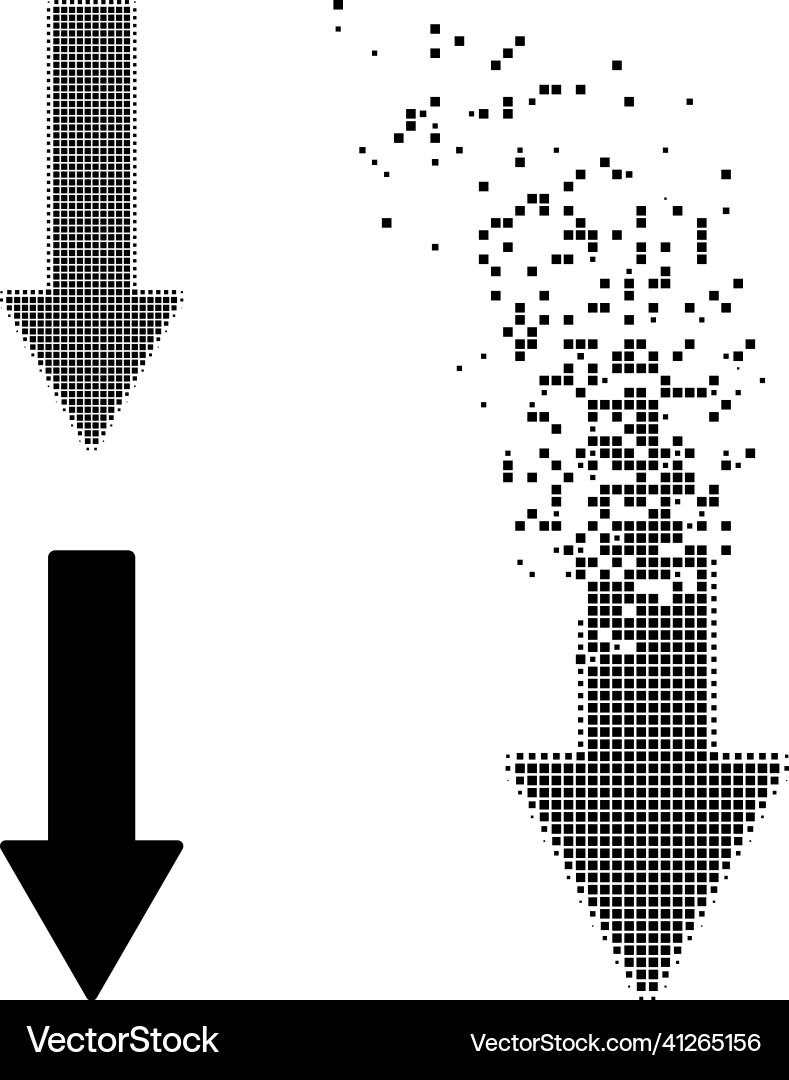 Dissolved pixelated and original down arrow icon Vector Image